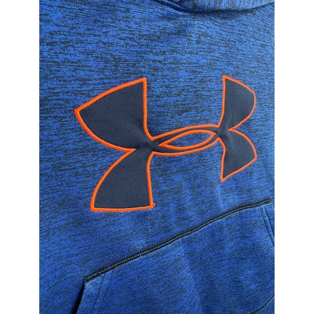 Under Armour Boys Blue Heather Orange Logo Pullover Hoodie Sweatshirt YXS